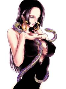 Toon sex pic ##00013061779 boa hancock breasts cape cleavage earrings epaulettes highres jewelry long hair midriff navel one piece