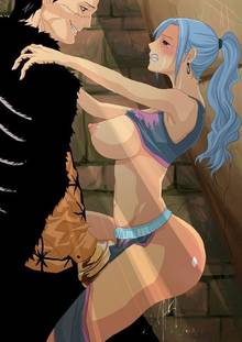 Toon sex pic ##00013089466 blue hair blush breasts brown eyess clenched teeth earrings gujira jewelry large breasts nefertari vivi one piece ponytail pussy juice scar sir crocodile smile tear