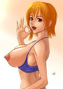 Toon sex pic ##000130299339 breasts clothes color female female only hair human looking at viewer nami nipples one piece orange hair side view solo tagme