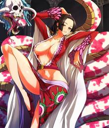Toon sex pic ##00013062107 black hair blush boa hancock breasts cleavage compression artifacts earrings highres huge breasts jewelry long hair midriff nekomamire one piece resized salome (one piece) skull snake