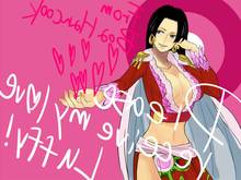 Toon sex pic ##00013061773 female black hair boa hancock breasts cape cleavage earrings female heart highres long hair long skirt midriff monkey d luffy navel one piece purple eyess red jacket side slit skirt solo standing text valentine