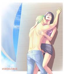 Toon sex pic ##000130284461 1boy female against wall black hair censored earrings female fingering green hair hug jeans jewelry kissing male muscle navel nico robin one piece penis pirate roronoa zoro sex ship skirt sky standing straight topless