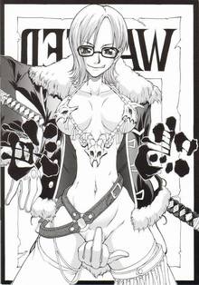 Toon sex pic ##00013049747 assertive belt blush bottomless breasts cleavage covering crotch female fur trim glasses gloves greyscale grin jacket looking at viewer middle finger monochrome murata nami necklace one piece open jacket poster short hair skull solo spread legs sword text thighhighs topless wanted poster