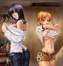 Toon sex pic ##000130235586 black hair blush clothes color female female only hair human indoors multiple females nami nico robin one piece orange hair standing tagme utility pole spirit wet