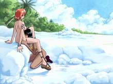 Toon sex pic ##000130137093 2girls ass clouds color cunnilingus female female only human kneeling multiple females nami nico robin nude one piece outdoors side view sitting sky tattoo yuri