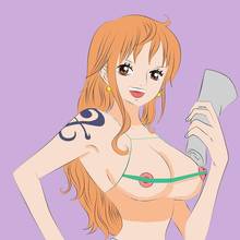 Toon sex pic ##0001301313715 breasts clothes color female female only hair human iron93man long hair looking at viewer looking left nami nipples one piece orange hair solo tagme tattoo