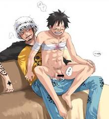 Toon sex pic ##0001301169590 2boys anal bandage barefeet clothed on nude couch cum doctor earrings feet flaccid gay hat jeans jewelry male male only medical monkey d luffy multiple boys nude on lap one piece open fly patient penis raglan sleeves scar sex sitting tattoo trafalgar law unzipped yaoi