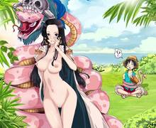 Toon sex pic ##000130916041 1boy female ? bandage boa hancock bondage bound ankles breasts clothed male nude female eating gunpei hat meat monkey d luffy nipples nude nude filter one piece outdoors photoshop salome (one piece) sandals scar shorts snake straw hat vest