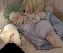 Toon sex pic ##0001301433047 2boys black pants blonde hair blush bottomless gay green hair lowres male male only multiple boys one piece panting sex shirt lift undressing yaoi