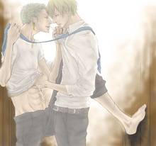 Toon sex pic ##0001301433043 2boys abs against wall blonde hair gay green hair male male only multiple boys necktie one piece roronoa zoro sanji scar short hair undressing yaoi