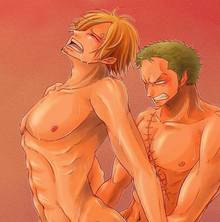 Toon sex pic ##0001301433045 1:1 2boys arched back blonde hair clenched teeth closed eyes gay male male only multiple boys muscle nipples nude one piece open mouth roronoa zoro sanji scar sex sweat yaoi