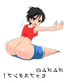 Toon sex pic ##000130498421 1girl artist request ass back view beige skin black hair clothes color female female only grey eyes hair human looking at viewer looking back luffyko monkey d luffy one piece open eyes open mouth round ears rule 63 scar short hair solo text translation request white background