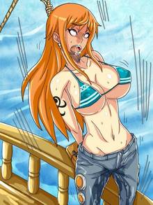 Toon sex pic ##0001301406201 artist request asphyxiation bikini breasts brown eyes cleavage female hanged hanging jeans long hair nami one piece orange hair peeing rolling eyes rope solo source request swimsuit urination