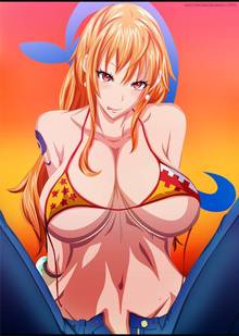 Toon sex pic ##0001301490774 bikini breasts clothes color female female only front view hair huge breasts human licking lips looking at viewer nami one piece orange eyes orange hair solo tattoo