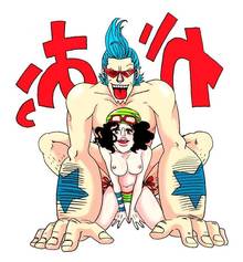 Toon sex pic ##000130443224 beige skin black hair blue hair breasts clothes color eyewear female franky front view glasses hair human looking at viewer male nipples one piece open eyes open mouth rule 63 size difference tongue topless usopp white background