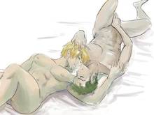 Toon sex pic ##000130408039 4:3 blonde hair green hair highres kissing lying male multiple boys nude on back one piece roronoa zoro sanji yaoi