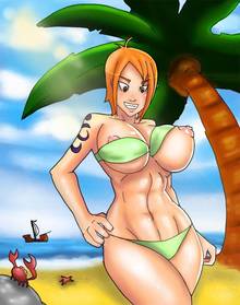 Toon sex pic ##000130379802 breasts clothes color day female female only front view hair human nami one piece orange hair outdoors ship solo standing tagme tattoo