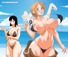 Toon sex pic ##000130336463 areolae bikini black hair blush breasts clothes color cyberunique day erect nipples female female only front view hair hana hana no mi huge breasts human large areolae multiple females nami nico robin nipples one piece orange hair outdoors sky swimsuit tagme thick thighs