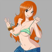 Toon sex pic ##000130327345 :p bikini top blush bracelet breasts clothes color female female only hair human jewelry large breasts long hair nami navo nipples one piece orange hair solo tattoo tongue