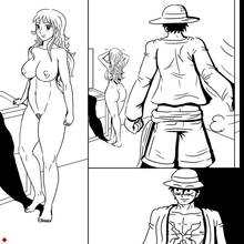 Toon sex pic ##0001301324729 black and white black hair breasts clothes female gojiramon hair hat human male monkey d luffy monochrome nami nipples nude one piece tagme